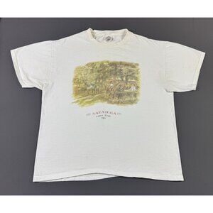 Rare Vintage 90s Saratoga Circa 1940 Art Painting White Promo Shirt Hanes Large